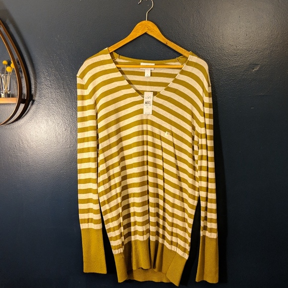 NWT Ann Taylor LOFT Olive Green Striped Sweater - Picture 1 of 6